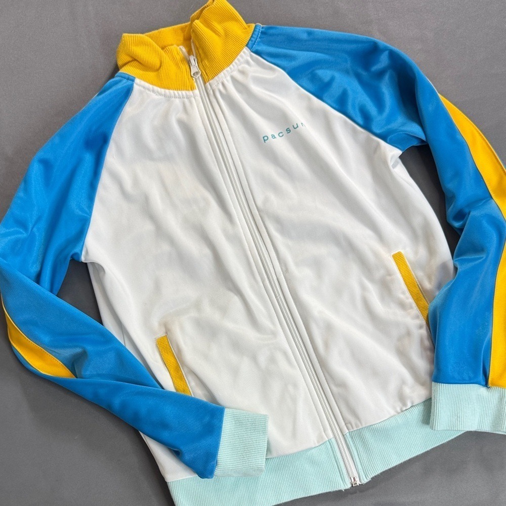 PacSun‎ Kids Colorblock Track Jacket Blue White Yellow Zip Up Size L 10